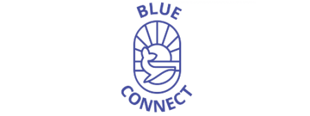 Blue Connect Logo with Whale and sun in blue outline white background