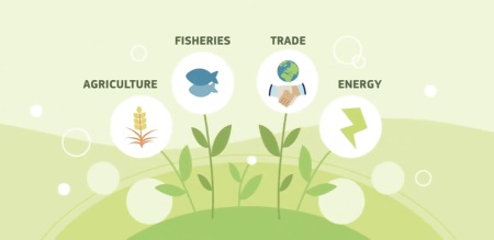 knowledge science for biodiversity - biodiversity infographic showing agriculture, fisheries, trade, and energy